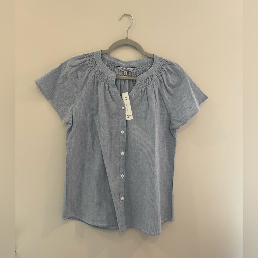 NWT New Direction Blue and White Striped Short Sleeve Shirt